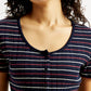 Women's Striped Navy Scoop Neck Top - Detail View