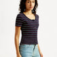 Women's Striped Navy Scoop Neck Top - Side View