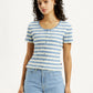 Women's Striped Light Blue Scoop Neck Top - Styleshot View