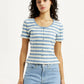 Women's Striped Light Blue Scoop Neck Top - Front View