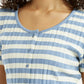 Women's Striped Light Blue Scoop Neck Top - Detail View