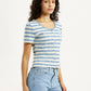 Women's Striped Light Blue Scoop Neck Top - Side View