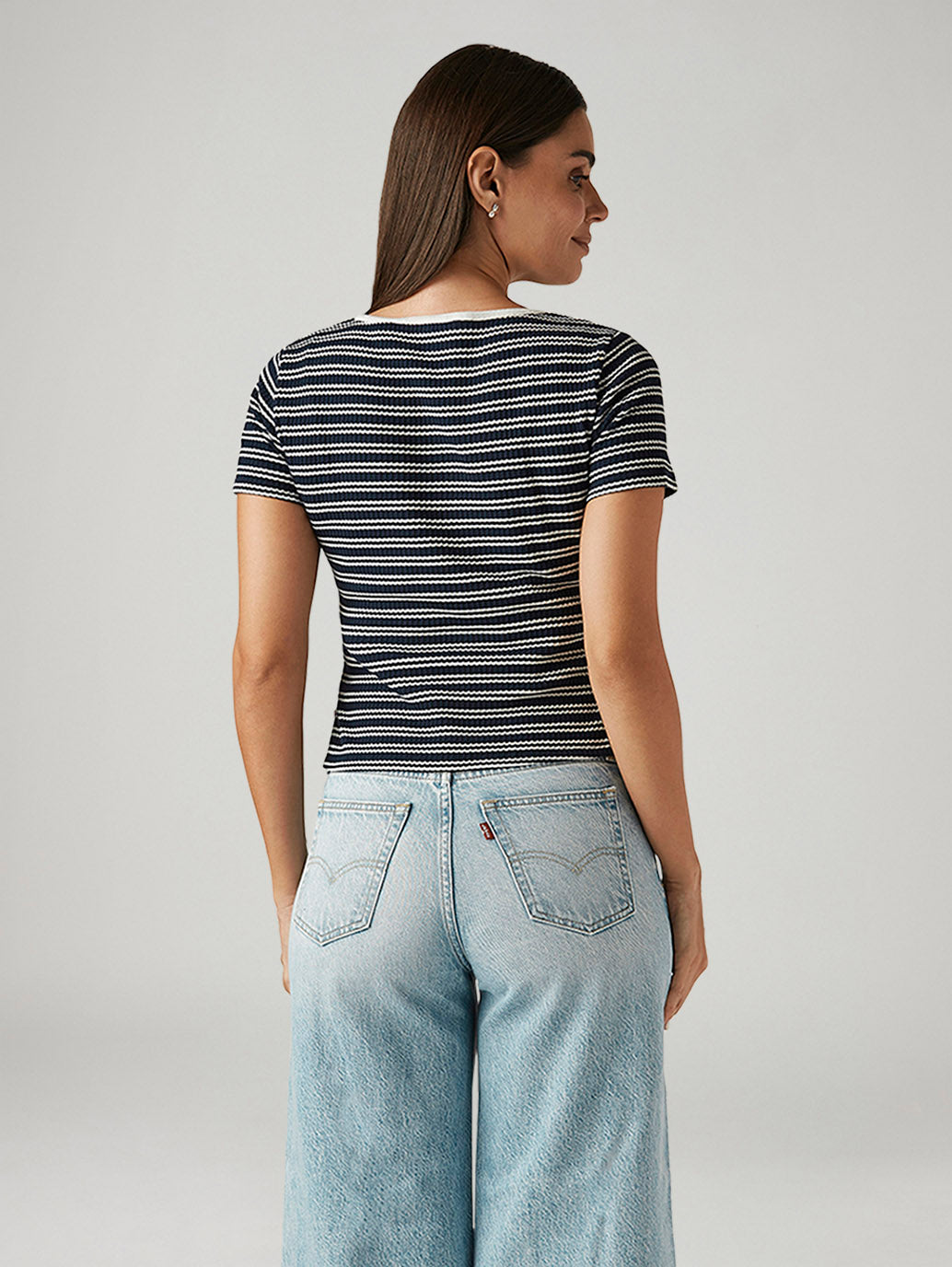 Women's Striped Navy Slim Fit T-shirt - Back View