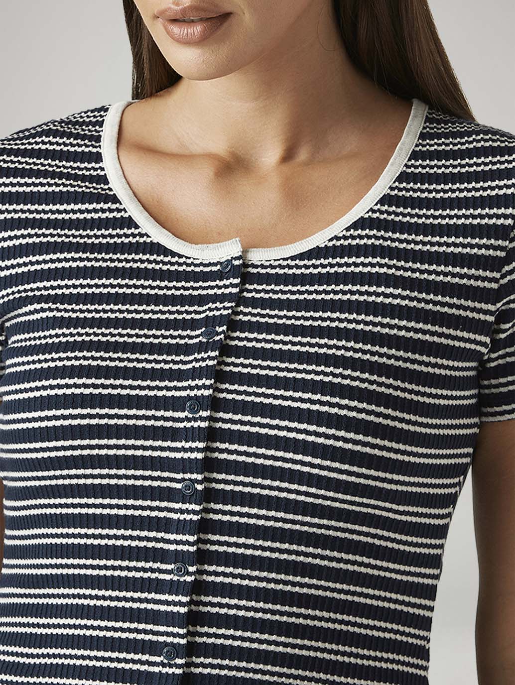 Women's Striped Navy Slim Fit T-shirt - Detail View