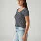 Women's Striped Navy Slim Fit T-shirt - Side View