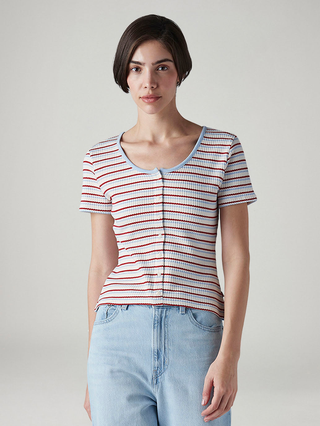 Women's Striped Multi Color Scoop Neck Top