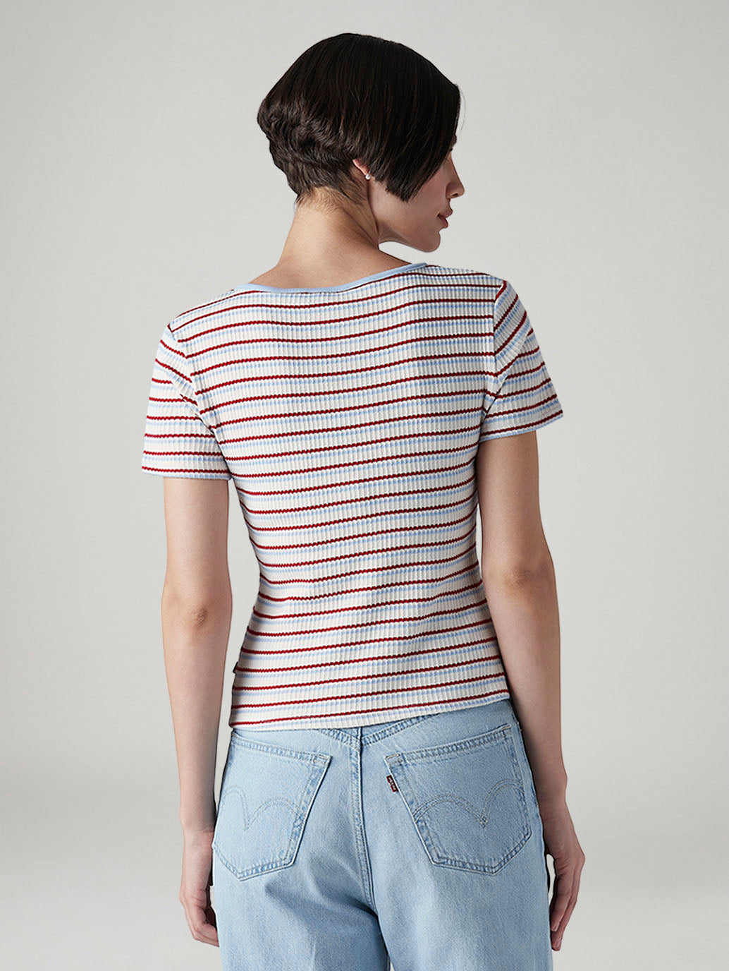 Women's Striped Multi Color Scoop Neck Top - Back View