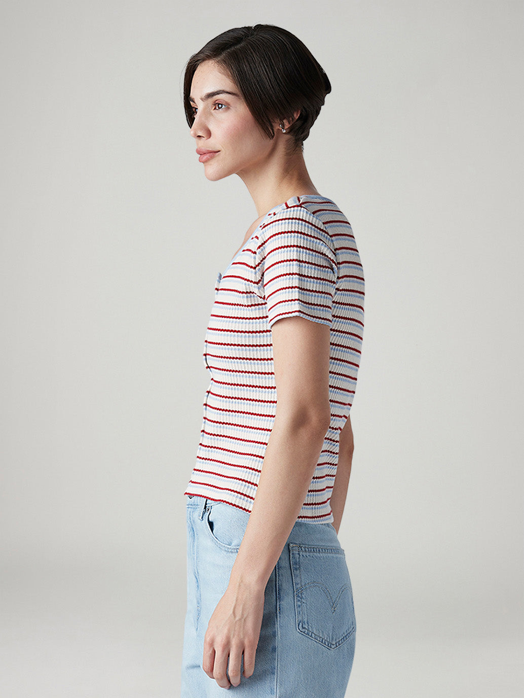 Women's Striped Multi Color Scoop Neck Top - Side View