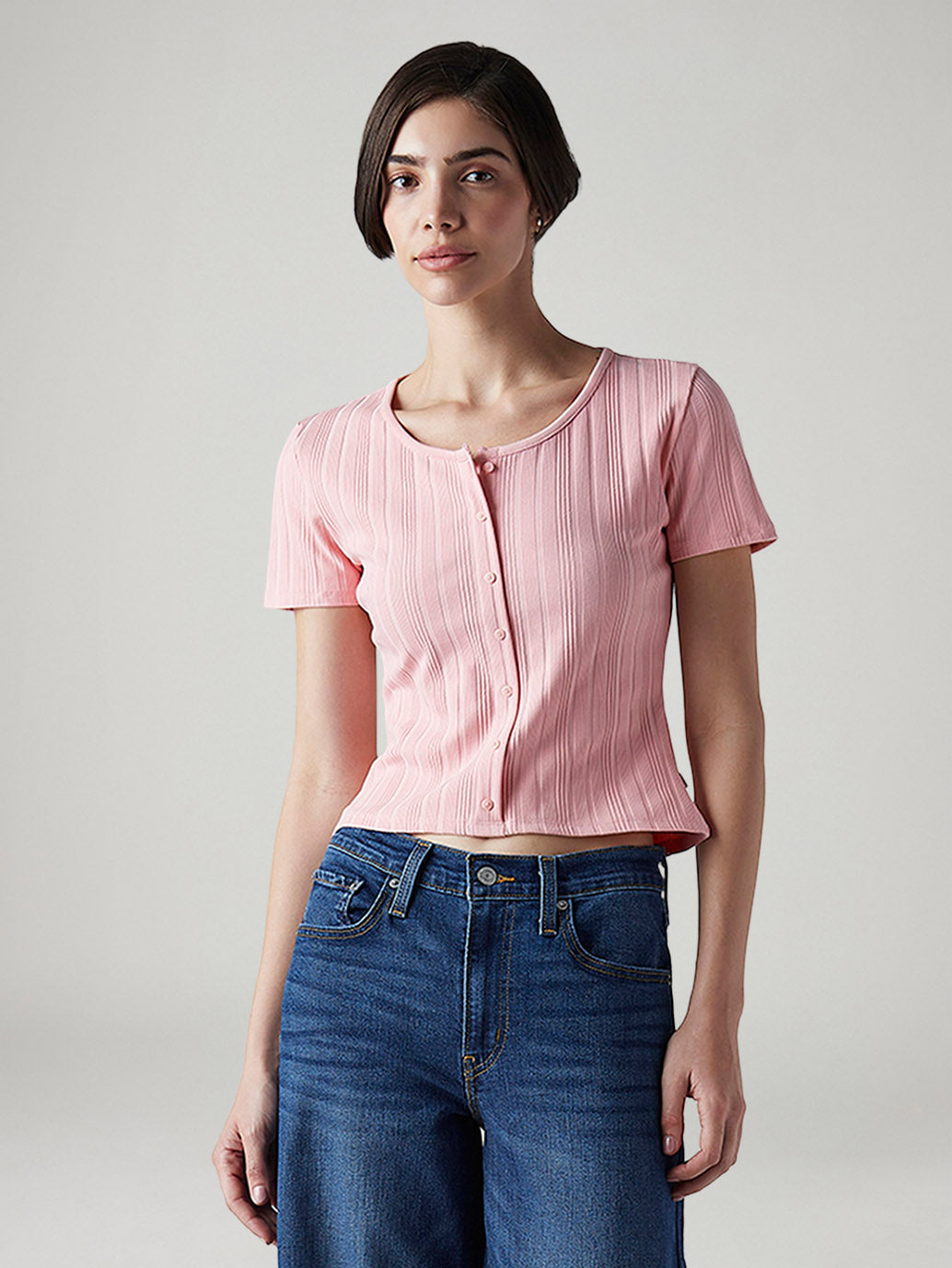 Women's Self Design Pink Round Neck Top