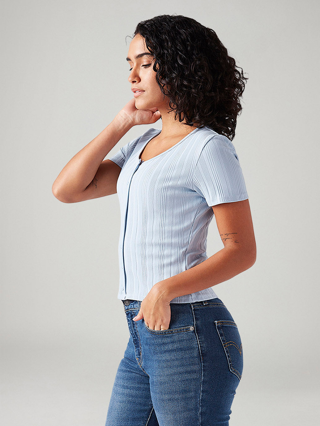 Women's Textured Slim Fit T-Shirt - Side View