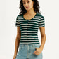 Women's Striped Dark Green Scoop Neck Top - Styleshot View