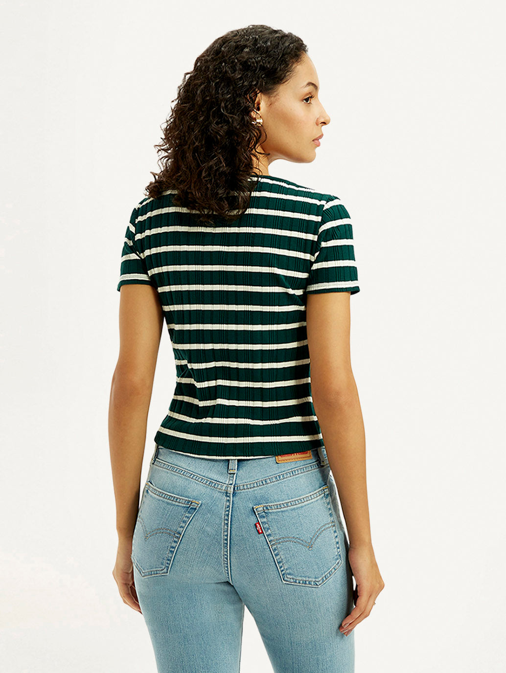 Women's Striped Dark Green Scoop Neck Top - Back View