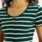 Women's Striped Dark Green Scoop Neck Top - Detail View