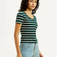 Women's Striped Dark Green Scoop Neck Top - Side View