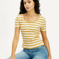 Women's Striped Yellow Scoop Neck Top - Elevated View