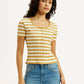 Women's Striped Yellow Scoop Neck Top - Styleshot View