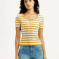Women's Striped Yellow Scoop Neck Top - Front View
