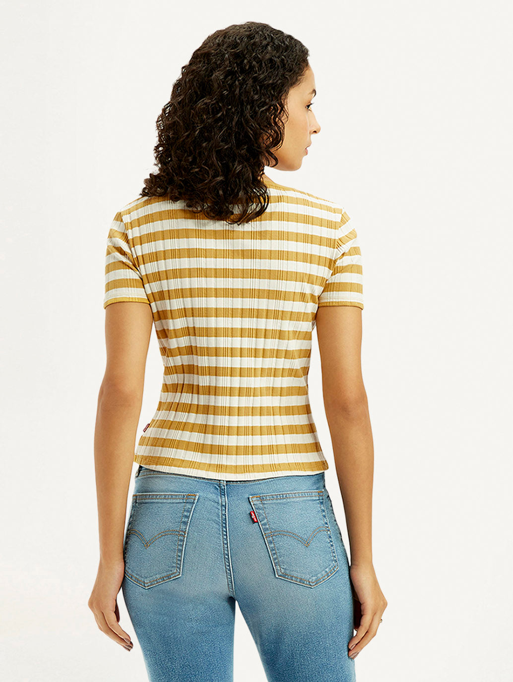Women's Striped Yellow Scoop Neck Top - Back View