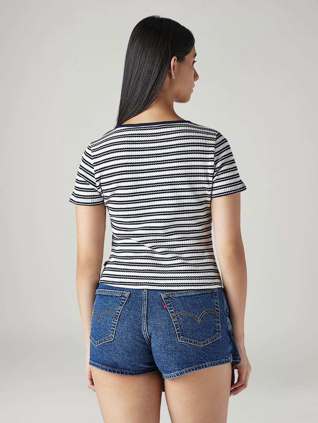 Women's Striped Slim Fit Ribbed Top - Back View