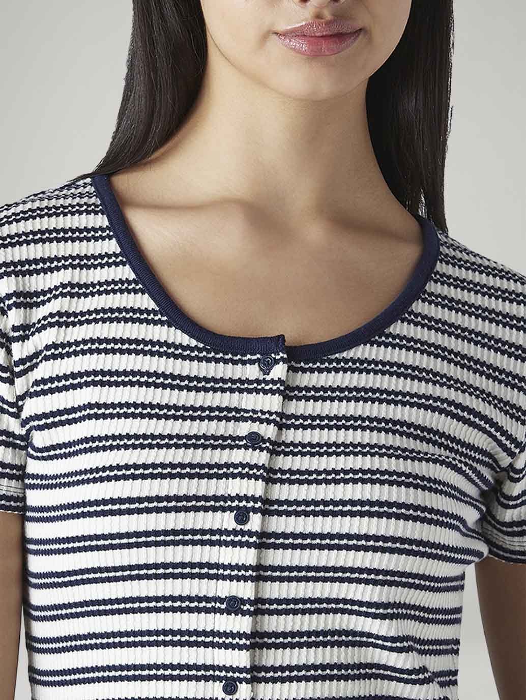 Women's Striped Slim Fit Ribbed Top - Detail View