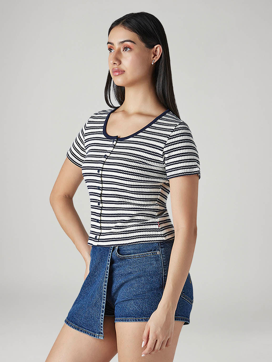 Women's Striped Slim Fit Ribbed Top - Side View
