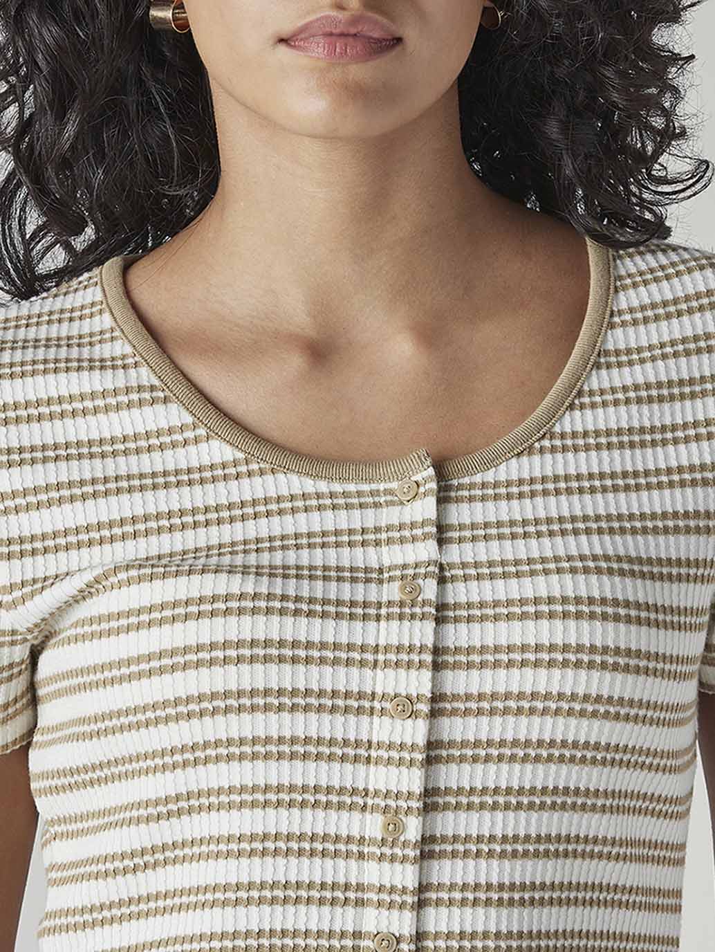 Women's Striped Cream Round Neck Top – Levis India Store