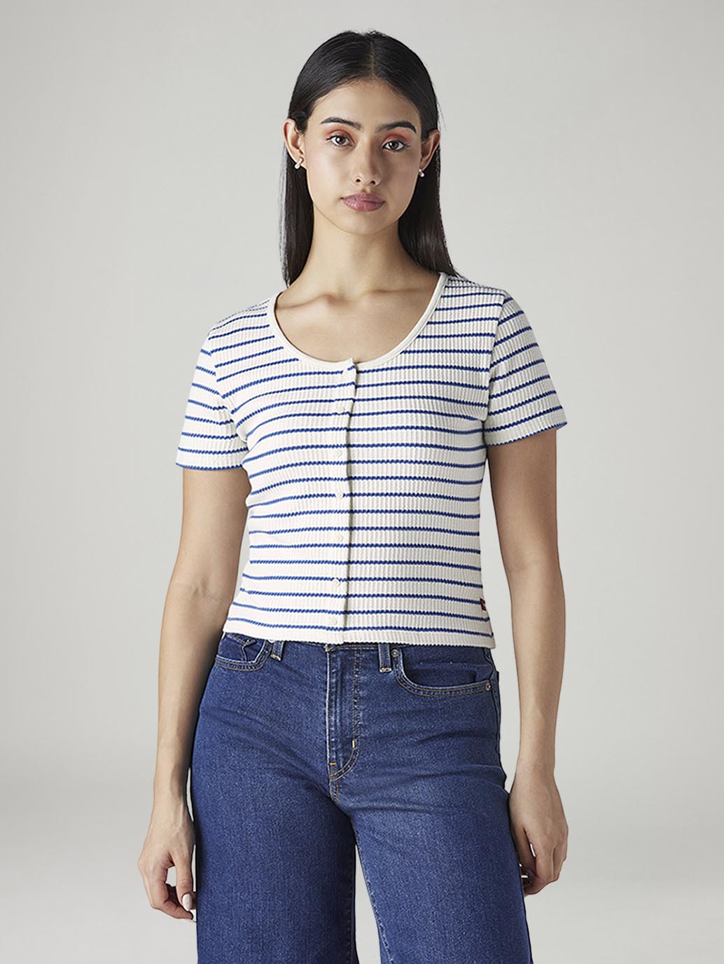 Women's Striped Slim Fit Ribbed Top - Front View