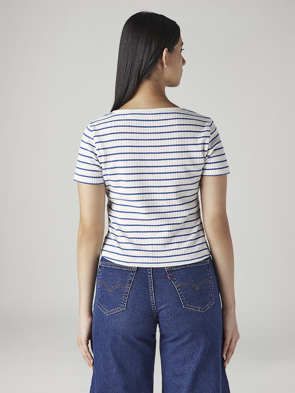 Women's Striped Slim Fit Ribbed Top - Back View