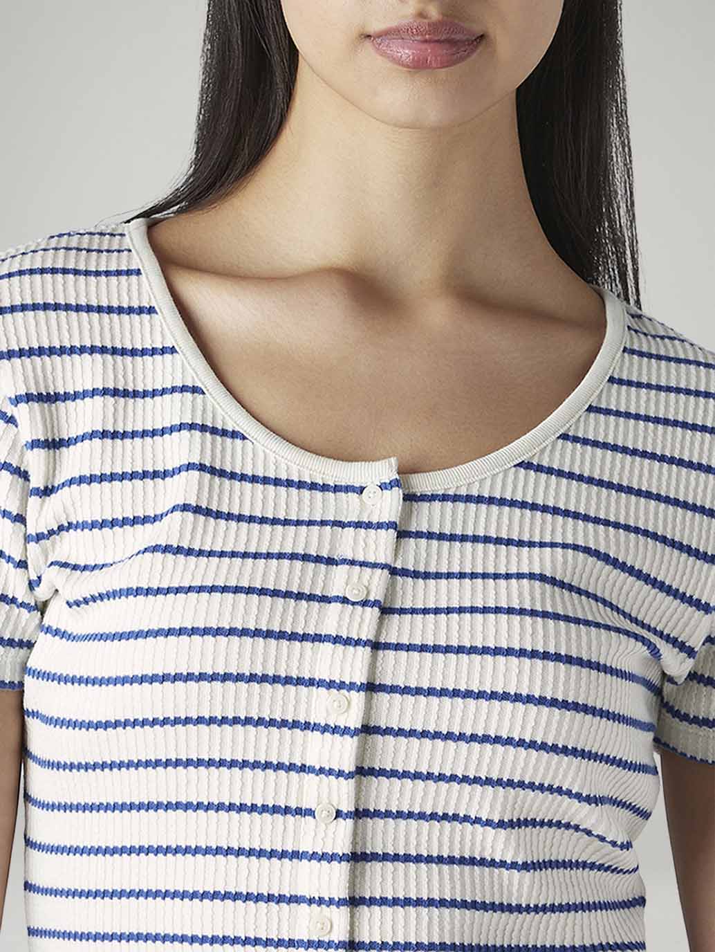 Women's Striped Slim Fit Ribbed Top - Detail View