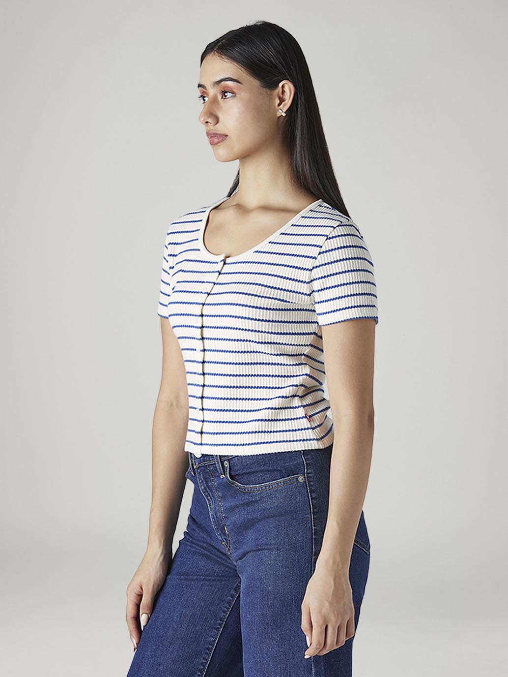 Women's Striped Slim Fit Ribbed Top - Side View