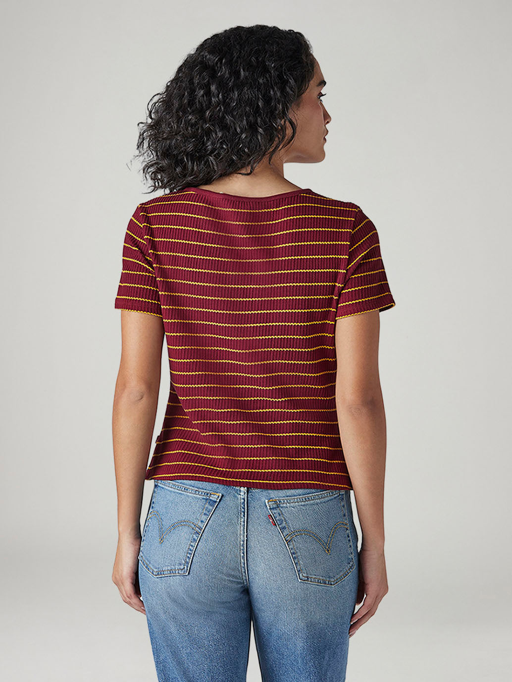 Women's Striped Maroon Round Neck Top - 20 View