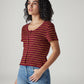 Women's Striped Maroon Round Neck Top - 20 View