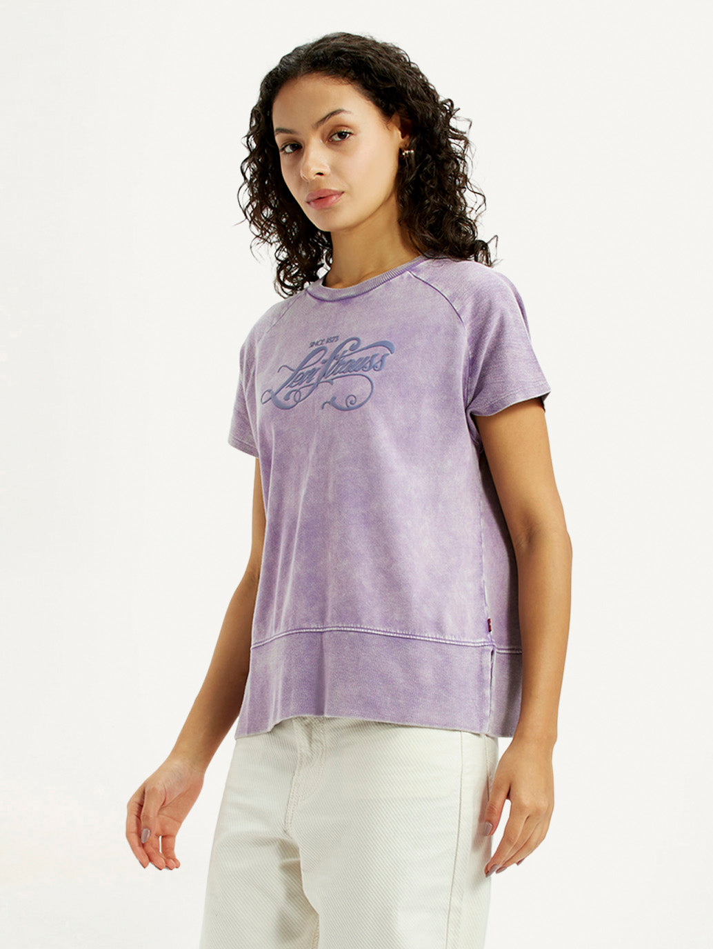Women's Brand Logo Purple Relaxed Fit T-shirt - Side View