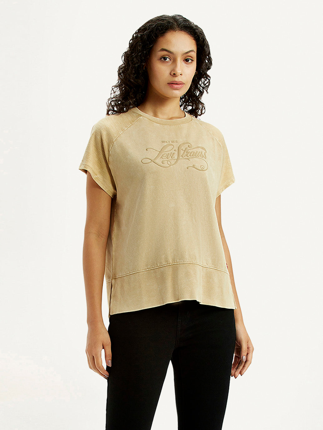 Women's Brand Logo Beige Relaxed Fit T-shirt