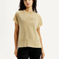 Women's Brand Logo Beige Relaxed Fit T-shirt - Front View