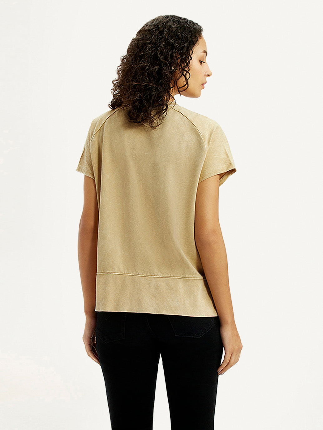 Women's Brand Logo Beige Relaxed Fit T-shirt - Back View