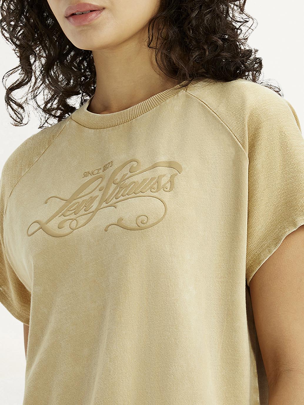 Women's Brand Logo Beige Relaxed Fit T-shirt - Detail View