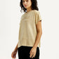 Women's Brand Logo Beige Relaxed Fit T-shirt - Side View