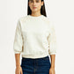 Women's Embroidered Cream Crew Neck Top - Front View