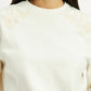 Women's Embroidered Cream Crew Neck Top - Detail View