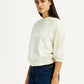 Women's Embroidered Cream Crew Neck Top - Side View