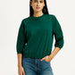 Women's Embroidered Dark Green Crew Neck Top - Front View