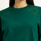 Women's Embroidered Dark Green Crew Neck Top - Detail View