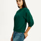 Women's Embroidered Dark Green Crew Neck Top - Side View