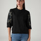 Women's Black Regular Fit Embroidery Top - Front View