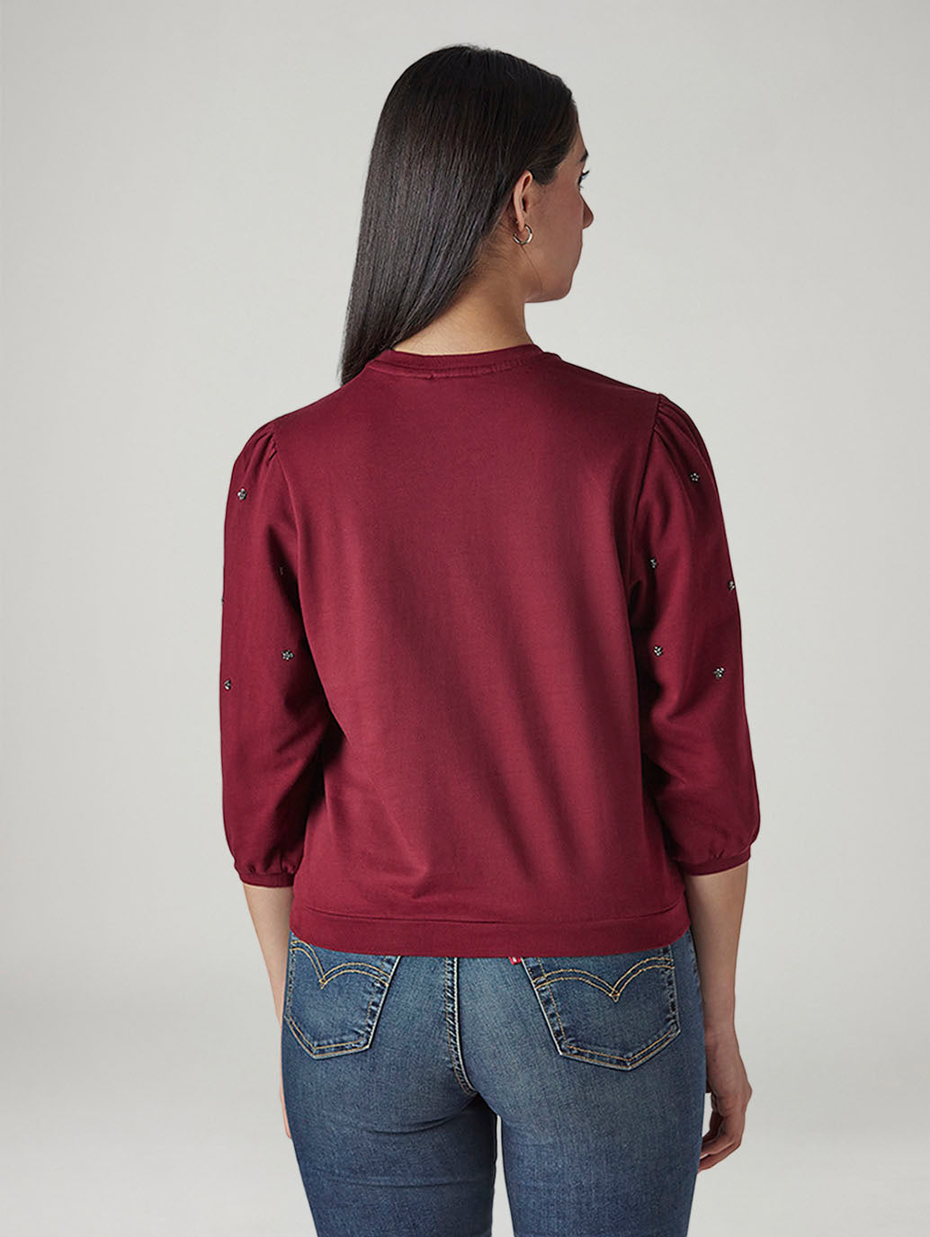 Women's Embellished Maroon Crew Neck Top - 20 View