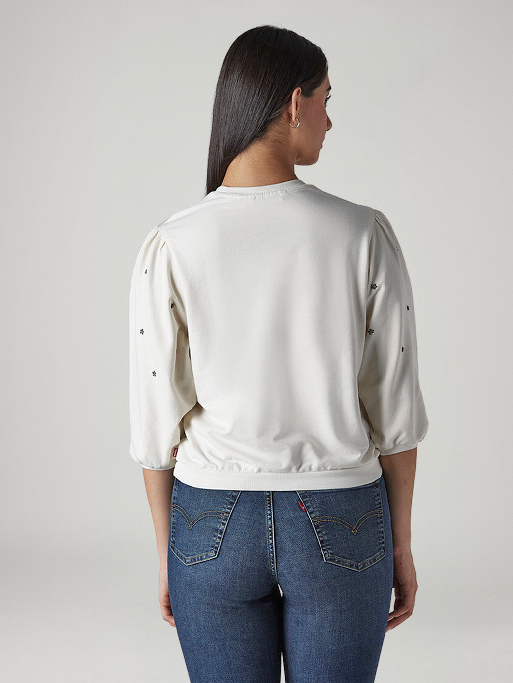 Women's Embroidered Off White Crew Neck Top - Back View