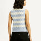 Women's Striped Light Blue Crew Neck Sweater Vest - Back View