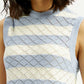 Women's Striped Light Blue Crew Neck Sweater Vest - Detail View