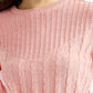 Women's Jacquard Pink Crew Neck Sweater - Detail View